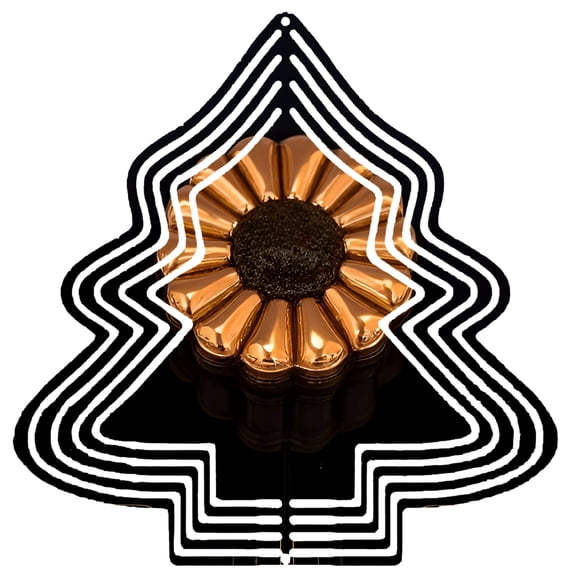 Metal Hanging Christmas Tree Wind Spinner - Reflective Design with Layered White Lines & Textured Center - Perfect Garden Ornament