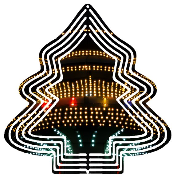 Metal Hanging Christmas Tree Wind Spinner - Triangular Design with Zigzag Pattern Yellow & White Lights Perfect for Yard & Garden Decor