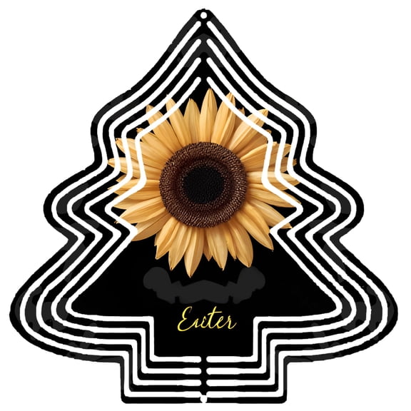 Metal Hanging Christmas Tree Wind Spinner - Unique Triangular Design with Sunflower Center Perfect for Garden and Yard Decor