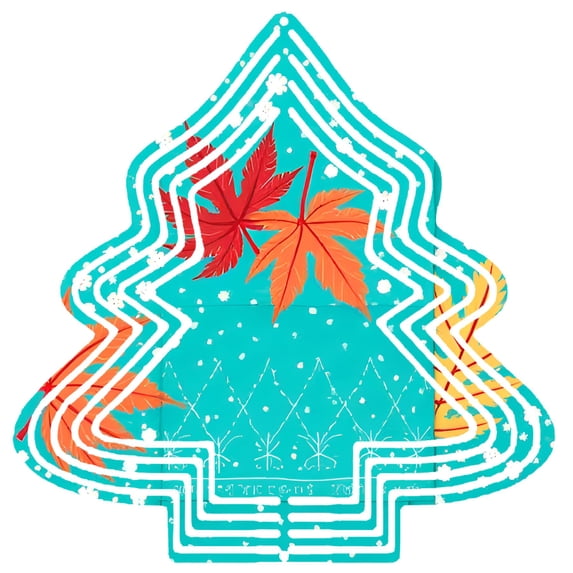 Metal Hanging Christmas Tree Wind Spinner - Vibrant Autumn Leaves Design with Snowflake Pattern for Festive Yard & Garden Decor