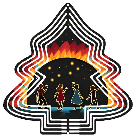 Metal Hanging Christmas Tree Wind Spinner - Vibrant Design with Silhouetted Dancers Perfect for Festive Yard & Garden Decor