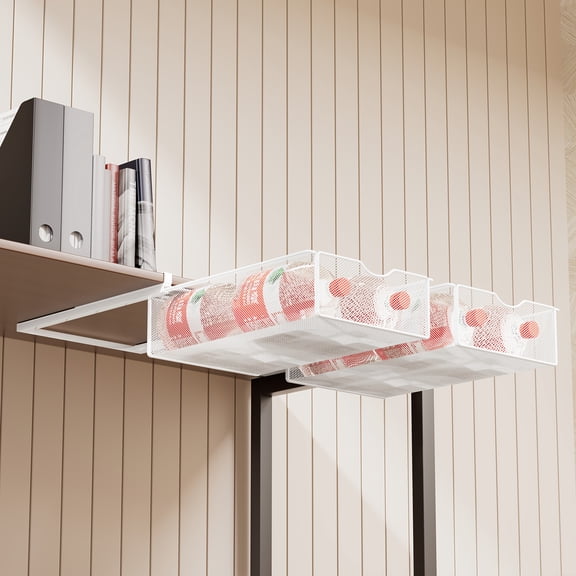 [Metal Hanging Desk Drawer] 2 Pack Metal Hanging Desk Drawer | Under Desk Slide Out Storage Baskets, Under Table Organizer Tray Attachment, Office Storage, Desk & Drawer Organizer for Home Storage