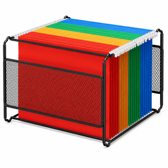 Metal Hanging File Organizer Box with Smooth Rails, Letter-Size Mesh File Storage for Desk, Shelf or Cabinet, Black