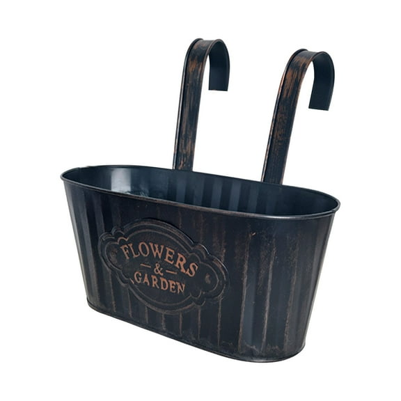 Metal Hanging Flower Planter for Railing & Fence, 10 Inch Wall Mount Plant Bucket with Detachable Hooks, Modern Boho Style Outdoor Home Decor