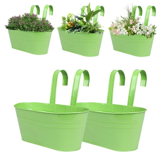 Metal Hanging Flower Pots For Fence,Outdoor Balcony Rail Planter With Garden Tools Detachable Hooks Holes For Garden Home Decor Black,Hanging Planters For Outdoor Plants,Fence Planters