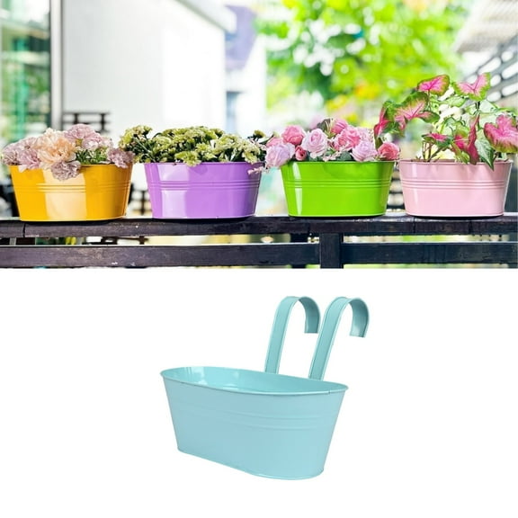 Metal Hanging Flower Pots For Fence, Outdoor Balcony Rail Planter With Garden Tools Detachable Hooks Holes For Garden Home Decor