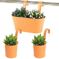 Metal Hanging Flower Pots-Large Hanging Planter for Balcony, Balcony Planter for Railing Hanging,Plant Pots Outdoor with Removable Hooks & Drainage Holes for Fence Balcony Garden（3 Pack）