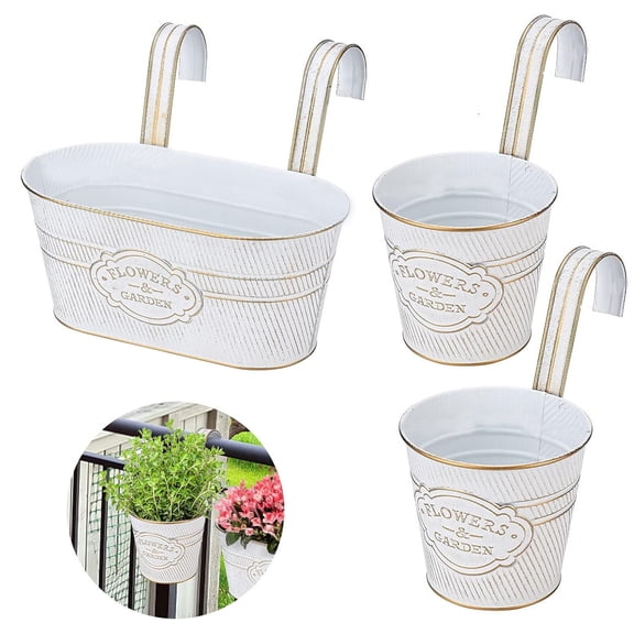 Metal Hanging Flower Pots for Railing Fence,Bexikou 3 Pack Galvanized Steel Hanging Bucket Pots,Indoor/Outdoor Window Plant Holder with Detachable Hooks,Home Decoration Metal Iron Wall Planter