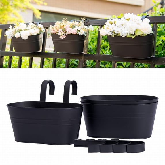 Metal Hanging Flower Pots for Railing Fence, Outdoor Balcony Rail ...