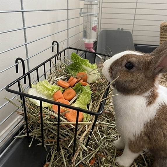 Metal Hanging Hay Feeder Grass Rack Basket for Rabbits Guinea Pigs Chinchillas Cage Small Pet Food Storage