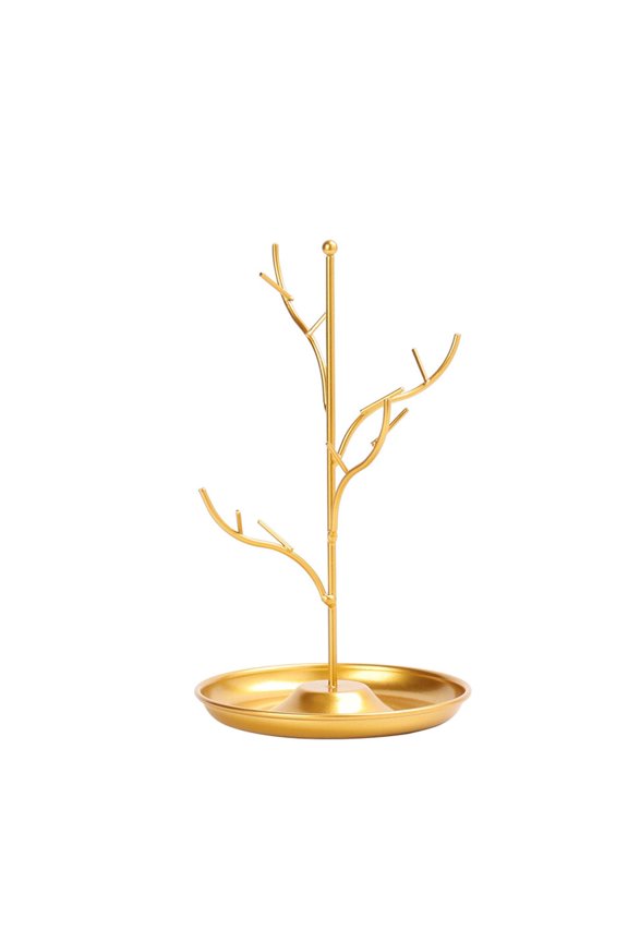 Metal Hanging Jewelry Stand Tree, Necklace Bracelet Organizer Holder with Dish Tray for Ears Display, Freestanding Tabletop Jewelry