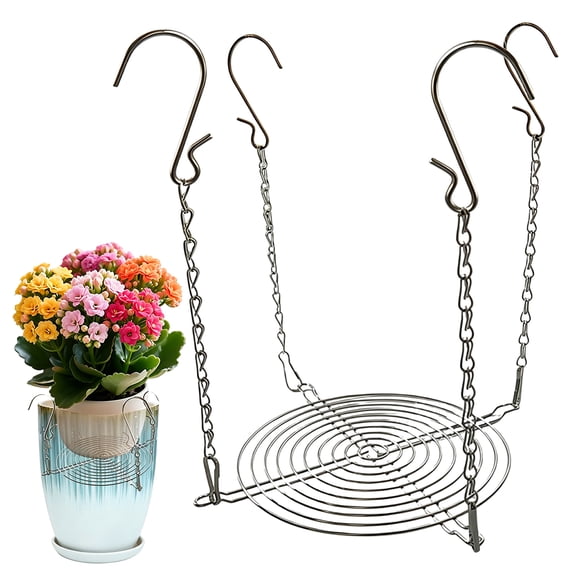 Metal Hanging Plant Basket, Circular Wire Hanging Flower Pot Holder, Rustproof Hanging Planter Rack for Indoor Outdoor Window Balcony Garden Greenery Decor