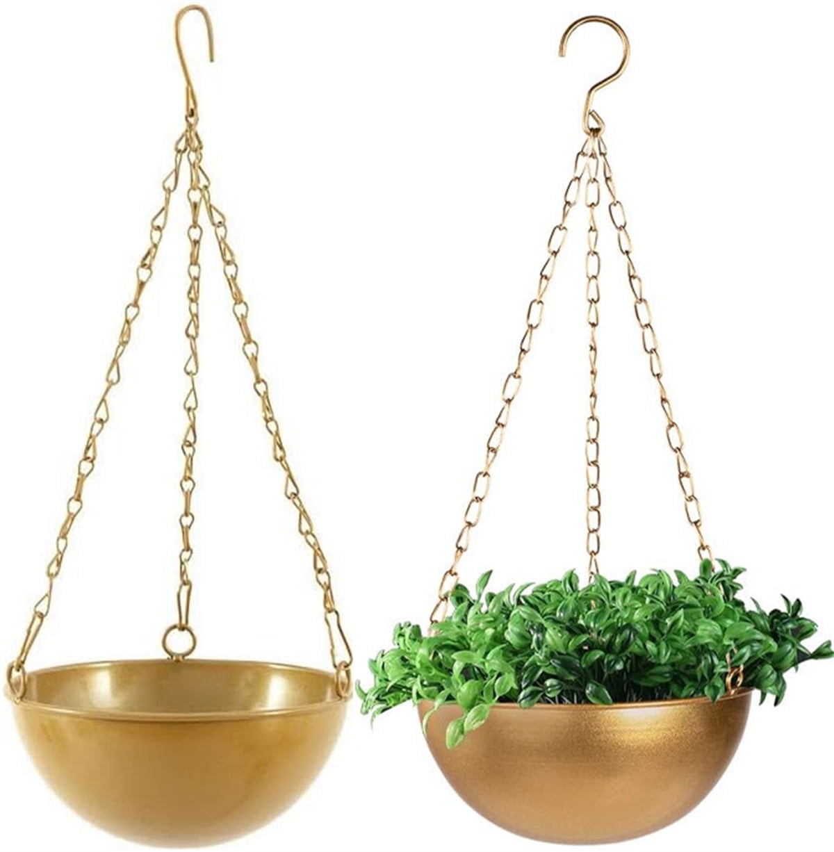 Metal Hanging Planter Basket,Bexikou 2 Pcs Golden Round Plant Pot with Chain,Hanging Plant Holder for Home Decor, Indoor & Outdoor Use