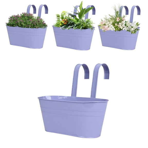 Metal Hanging Planter Box with Detachable Hooks, Rectangular Railing Flower Pot, Indoor Outdoor Deck Plant Container with Drainage Hole,deck planters for railing, Balcony, Fence & Garden