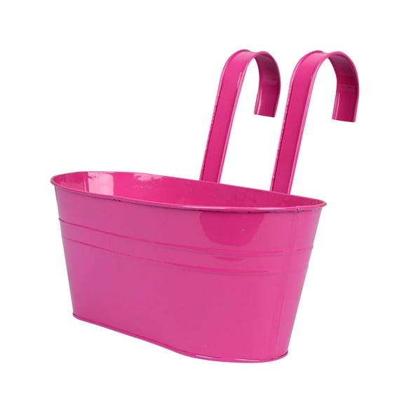 Metal Hanging Planter Set - Modern Iron Flower Pots with Mounting Hooks for Outdoor Railings, Fences, Decks and Porch Displays, Boho Style Plant Holders