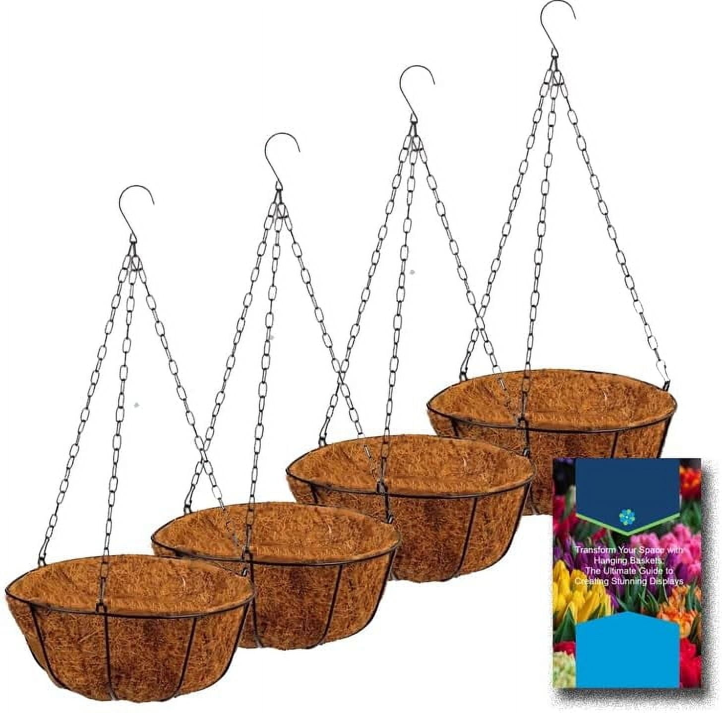 Metal Hanging Planters Basket Set of 4-10 Inch Round Wire Plant Holders with Coconut Liners and Chains - Garden Watering Hanging Flower Pots for Indoor Outdoor Patio Garden Décor