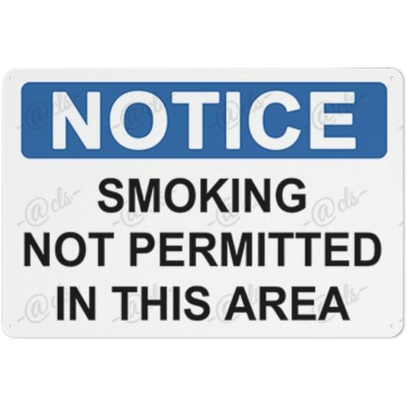 Metal Hanging Plate Horizontal SMOKING NOT PERMITTED IN THIS AREA, Rust Free With 4 Pre-drilled Holes Waterproof, Fade and Scratch Resistant - NOTICE SIGN Style 20x30cm