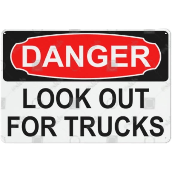 Metal Hanging Plate Horizontal Sign LOOK OUT FOR TRUCKS, Waterproof, Fade and Scratch Resistant, safety signs, equipment Warning signs, etc - DANGER SIGN Style 20x30cm