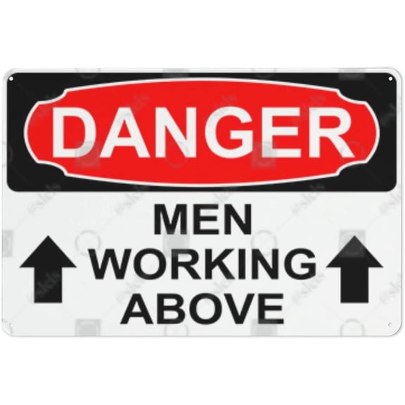 Metal Hanging Plate Horizontal Sign MEN WORKING ABOVE ARROWS UP, Rust Free With 4 Pre-drilled Holes Waterproof, Fade and Scratch Resistant - DANGER SIGN Style 20x30cm