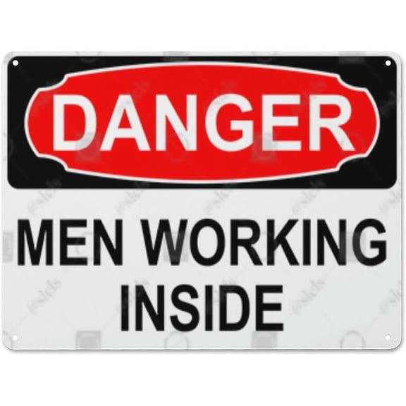 Metal Hanging Plate Horizontal Sign MEN WORKING INSIDE, Rust Free With 4 Pre-drilled Holes Waterproof, Fade and Scratch Resistant - DANGER SIGN Style 30x40cm