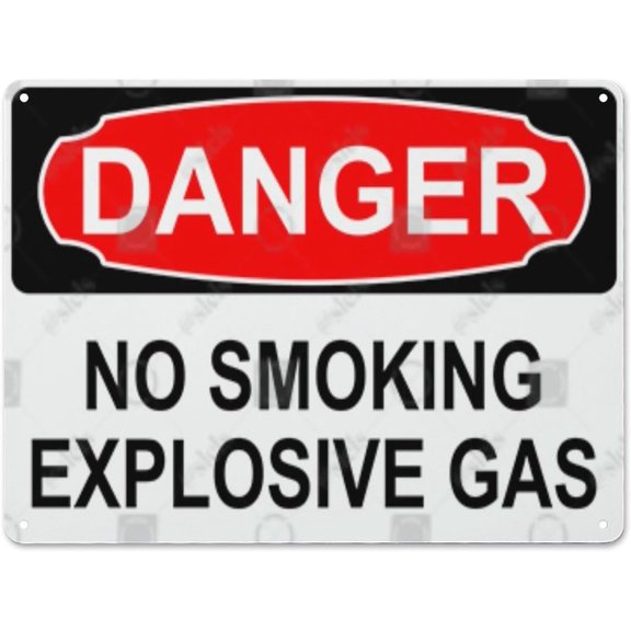 Metal Hanging Plate Horizontal Sign NO SMOKING EXPLOSIVE GAS, Rust Free With 4 Pre-drilled Holes Waterproof, Fade and Scratch Resistant - DANGER SIGN Style 30x40cm