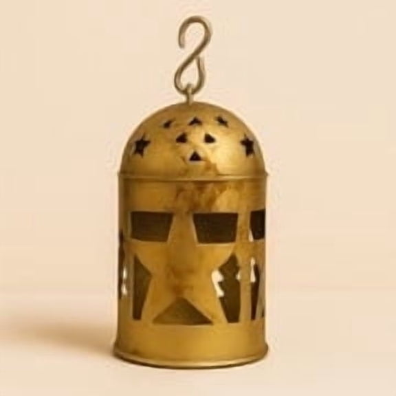 Rustic Gold Metal Star Holiday Tealight Outdoor Lantern