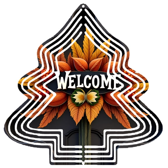 Metal Hanging Tree-Shaped Wind Spinner for Garden - Decorative Welcome Sign with Concentric Circle Pattern & Colorful Leaf Design