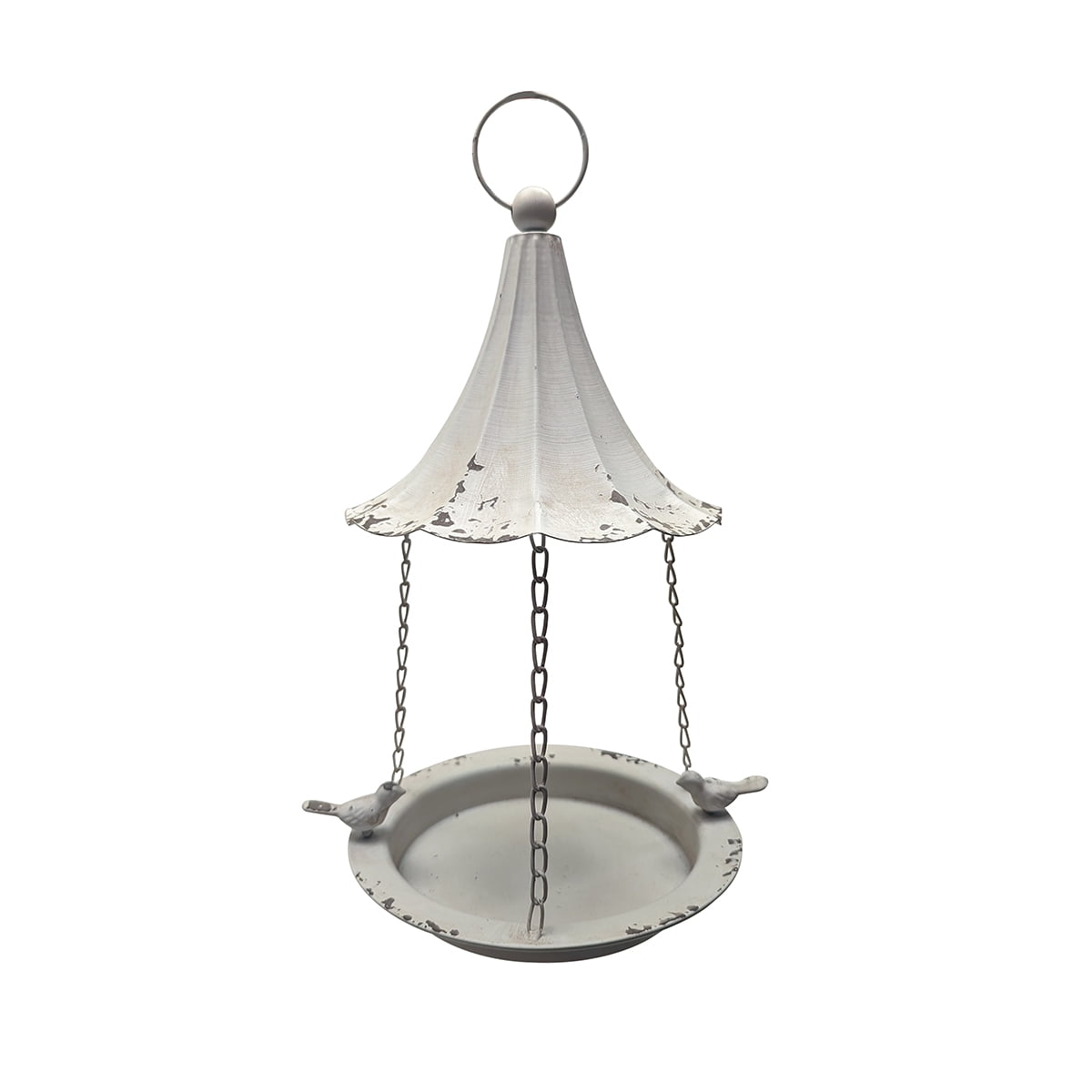 Metal Hanging White Gazebo Wild Bird Bath Feeder Outdoor Seed Tray Patio Yard Art Outside Garden Decor