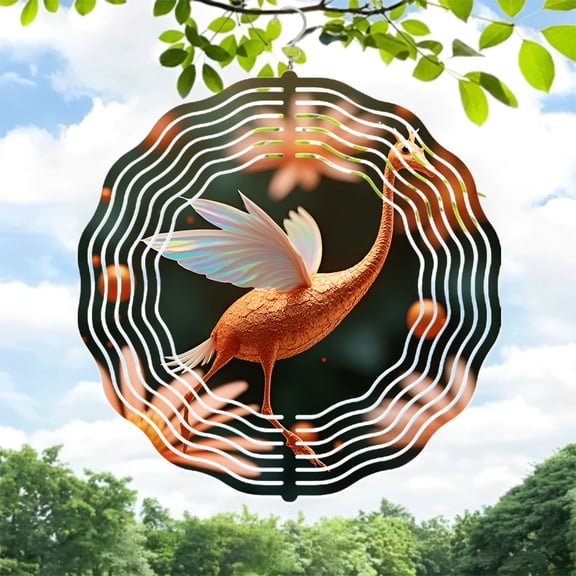 Metal Hanging Wind Spinner - Ethereal Bird Design with Translucent Wings & Dreamy Floral Background for Yard & Garden