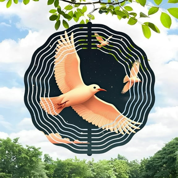Metal Hanging Wind Spinner with Concentric Circular Design & Colorful Bird Motif - Perfect for Yard & Garden Decor