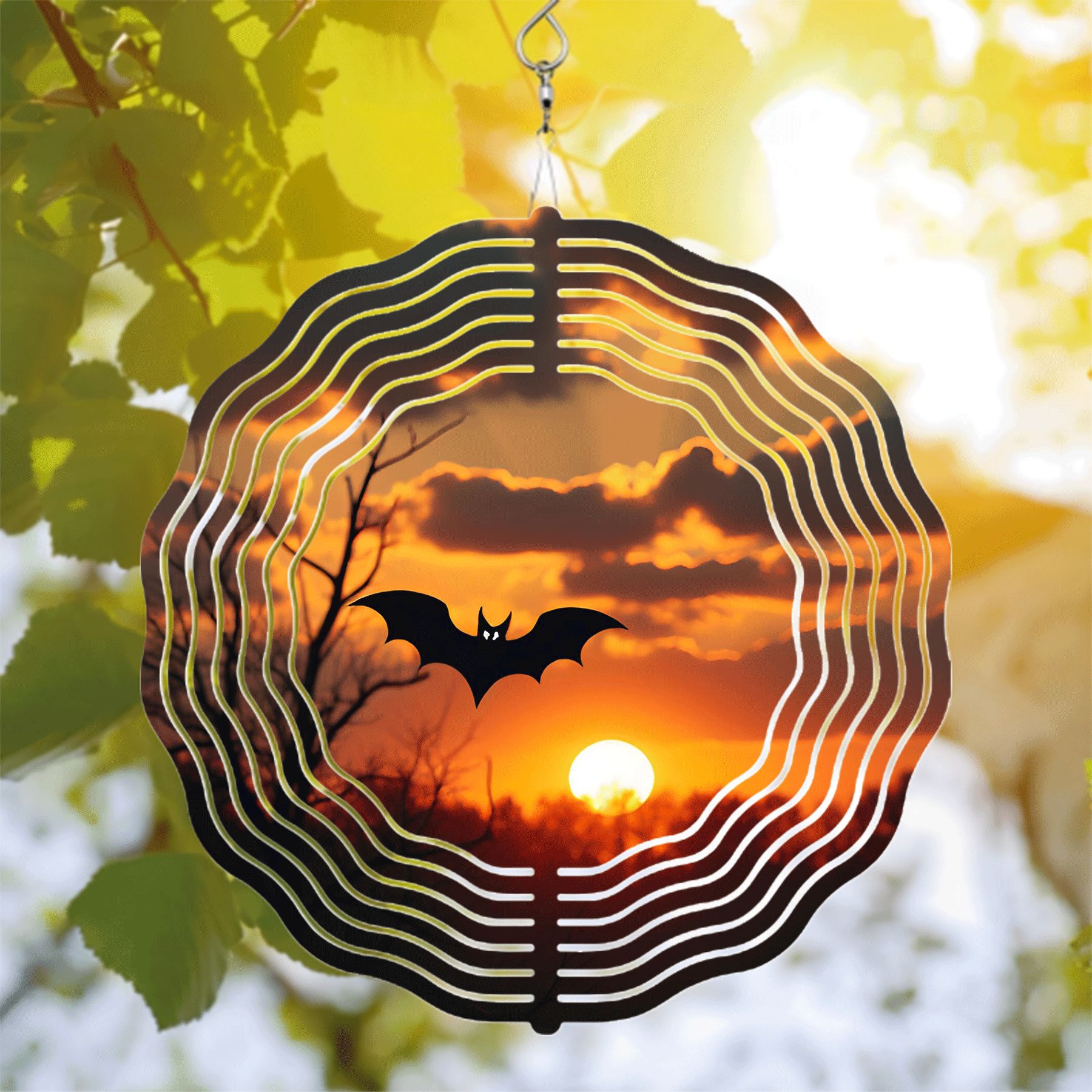 Invincible Wind Rings Metal Hanging Wind Spinner with Concentric Rings & Bat Design - Perfect ...