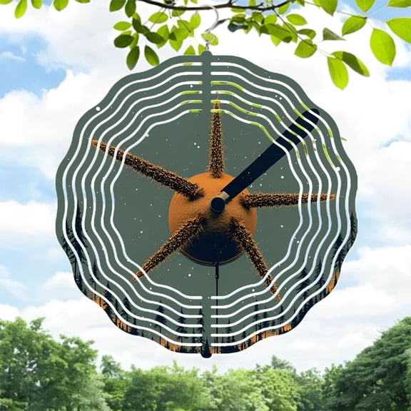 Metal Hanging Wind Spinner with Concentric Wave Patterns Design - Perfect for Yard & Garden Decor Starry Sky Background