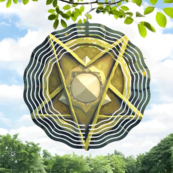 Metal Hanging Wind Spinner with Golden Star Design Geometric Sun Pattern Perfect for Yard & Garden Decor