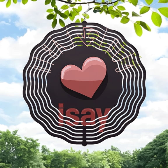 Metal Hanging Wind Spinner with Heart & Musical Notes Design - Concentric Waves for Yard & Garden Decor - Unique Wind Chime