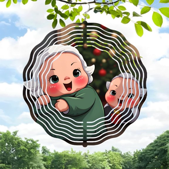 Metal Hanging Wind Spinners & Chimes - Artistic Circular Design with Concentric Lines for Yard & Garden Decor Festive Vibes