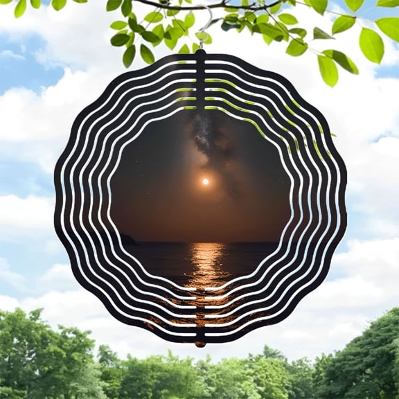Metal Hanging Wind Spinners & Chimes - Celestial Wave Design for Yard & Garden Reflective Moonlight Pattern Serene Outdoor Decor