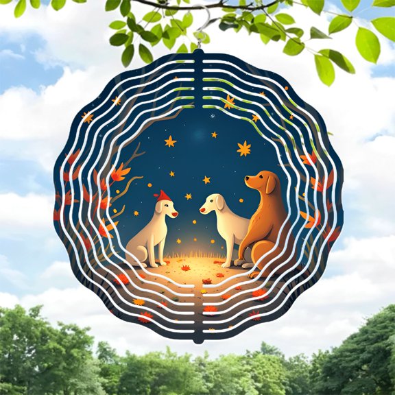 Metal Hanging Wind Spinners & Chimes - Circular Leaf & Star Design for Serene Yard & Garden Decor Perfect for Autumn Vibes