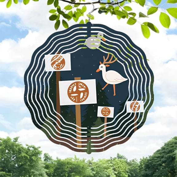 Metal Hanging Wind Spinners & Chimes - Concentric Circle Design with White & Orange Birds - Perfect for Yard & Garden Decor