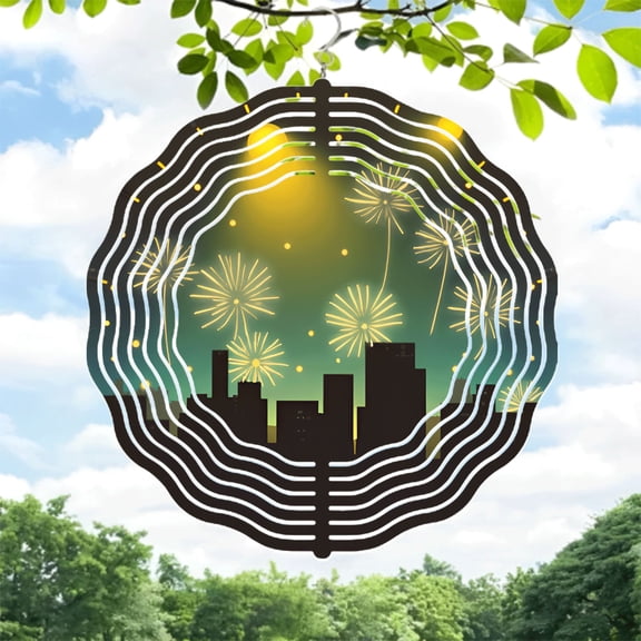 Metal Hanging Wind Spinners & Chimes - Dynamic Wave Patterns for Yard & Garden Festive Design with Colorful Firework Effects