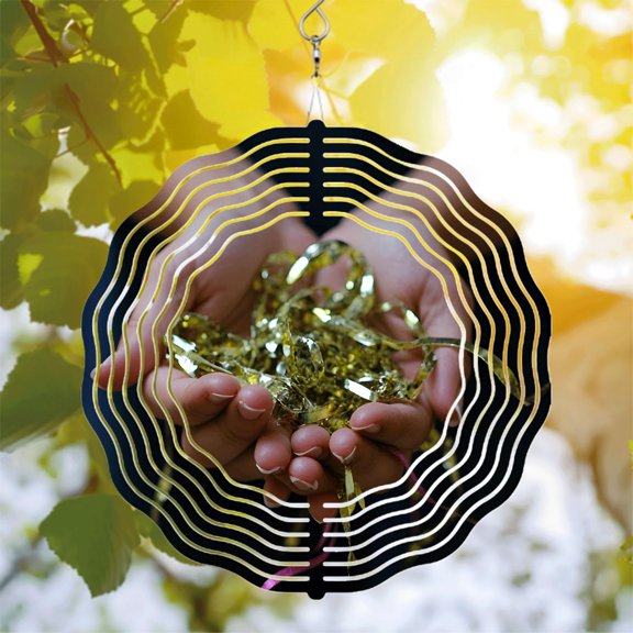 Metal Hanging Wind Spinners & Chimes - Elegant Golden Ribbon Design with Wave Pattern for Stunning Yard & Garden Decor