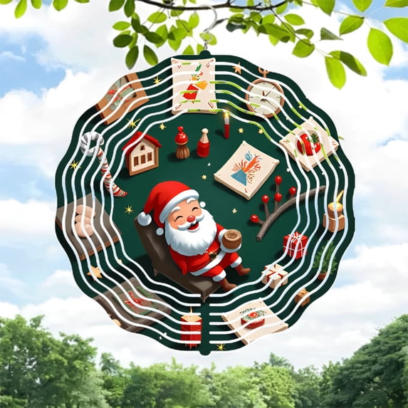 Metal Hanging Wind Spinners & Chimes - Festive Christmas Design with Concentric Circles Perfect for Yard & Garden Decor
