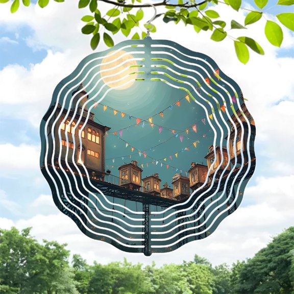 Metal Hanging Wind Spinners & Chimes - Festive Circular Design with Colorful Pennants Perfect for Yard & Garden Decor