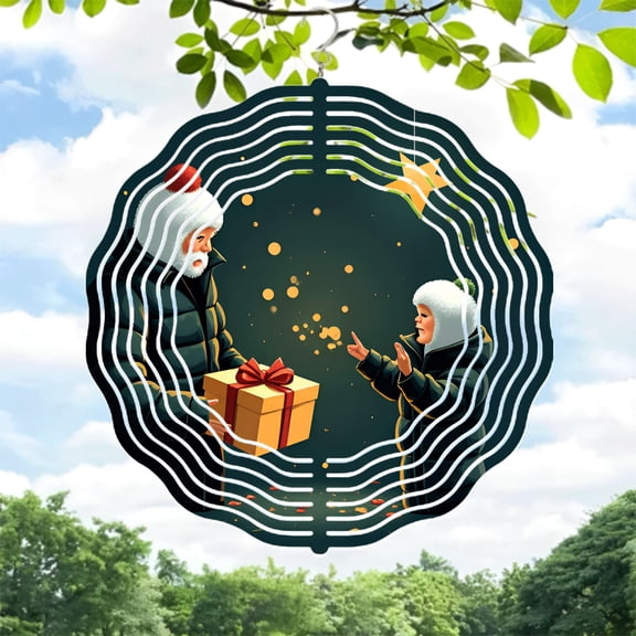 Metal Hanging Wind Spinners & Chimes - Festive Concentric Wave Design for Yard & Garden Perfect for Winter Decor