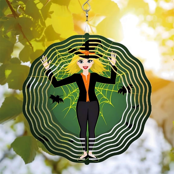 Metal Hanging Wind Spinners & Chimes - Halloween Web Design with Spiders & Leaves for Yard & Garden Decor Perfect for Fall