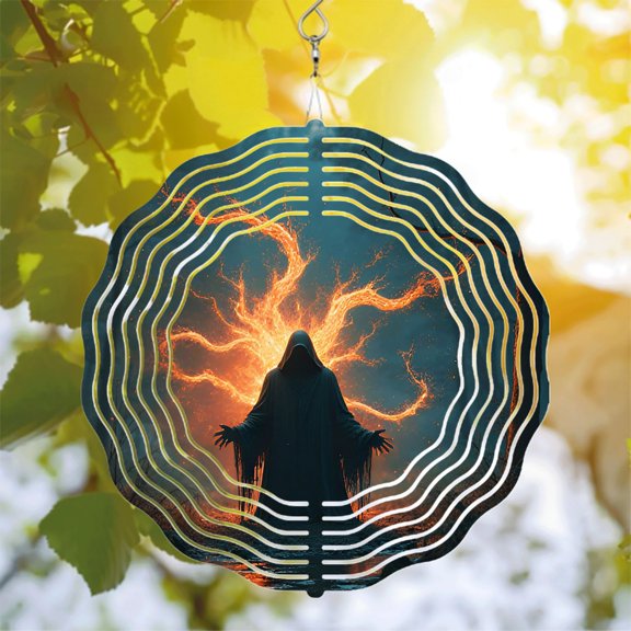 Metal Hanging Wind Spinners & Chimes - Intricate Tree Branch Patterns Mesmerizing Flame Design for Yard & Garden Decor