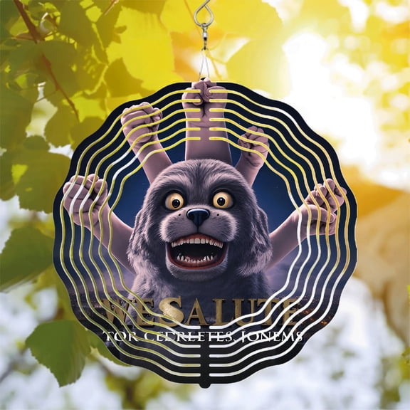 Metal Hanging Wind Spinners & Chimes - Mystical Wolf Design with Expressive Eyes & Triumphant - Perfect for Yard & Garden Decor