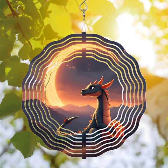Metal Hanging Wind Spinners & Chimes - Serene Dragon Design with Glowing Moon Perfect for Yard & Garden Decor Unique Gift Idea