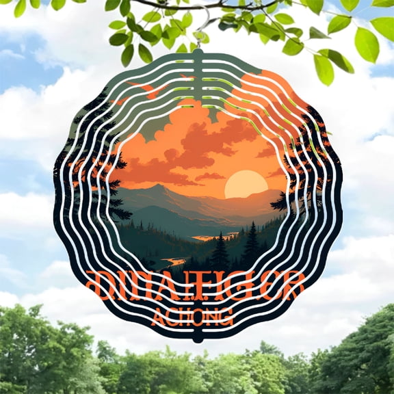 Metal Hanging Wind Spinners & Chimes - Serene Landscape Design with Rolling Mountains & Winding River - Perfect for Yard & Garden Decor