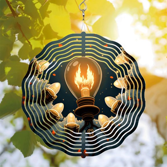 Metal Hanging Wind Spinners & Chimes - Symmetrical Design with Glowing Bulb Pattern for Yard & Garden Decor Warm Glow & Harmony