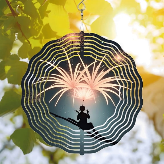 Metal Hanging Wind Spinners & Chimes - Vibrant Firework Pattern Design for Yard & Garden Musical Vibes with Sound Wave Circles